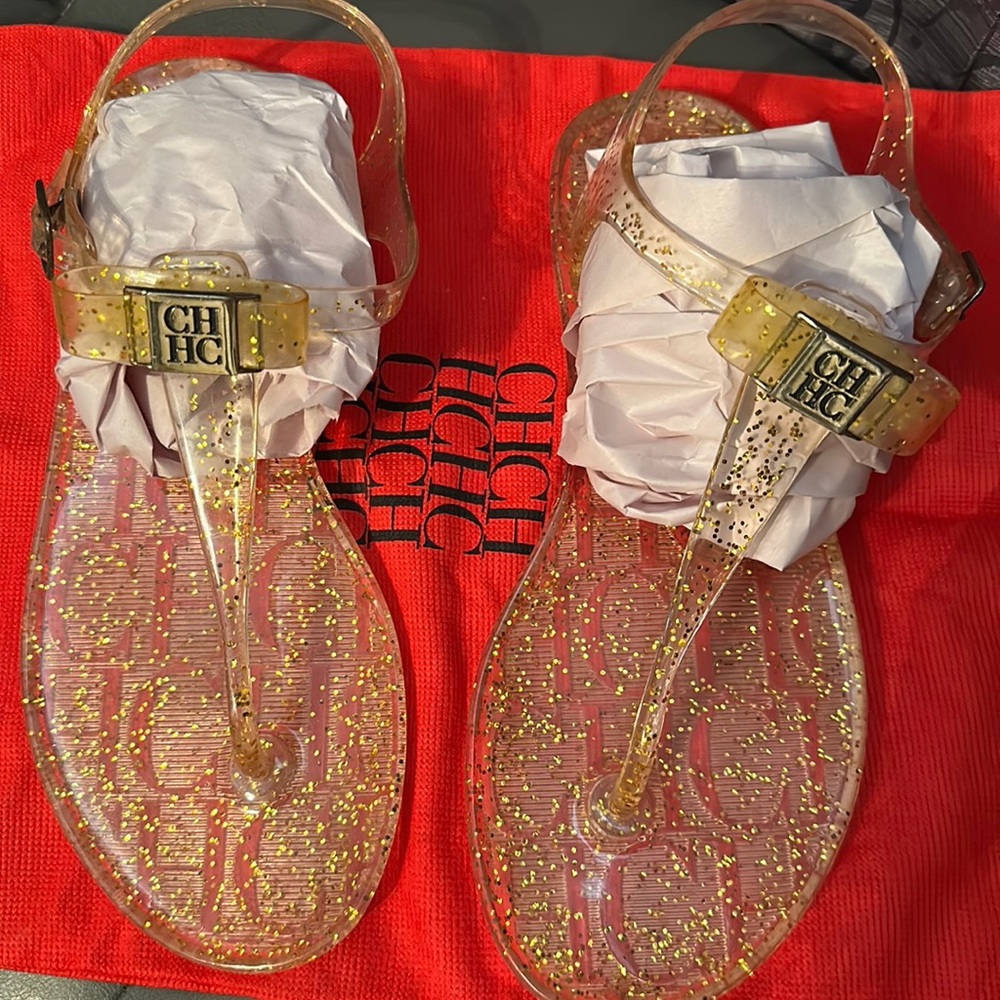 Carolina Herrera Gold Glittery Sandals
